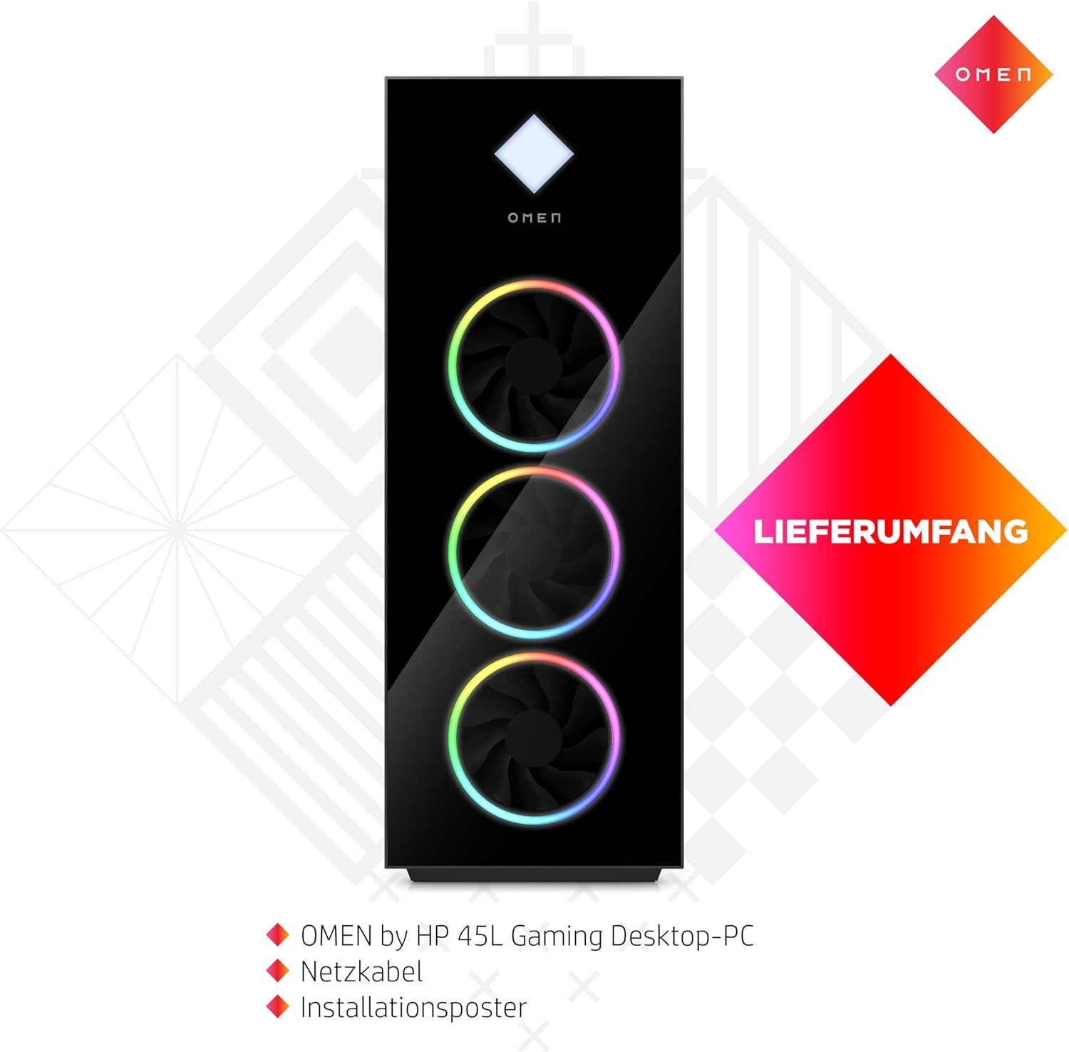 Omen 45L Gaming Desktop PC | Gt22-3295Ng | Intel Core Ultra 9 285K | 64 GB DDR5 RAM | 3 TB SSD | NVIDIA Geforce RTX 5090 (32 GB GDDR7) | Win11 | Flüssigkeitskühlung | Tower PC | Schwarz