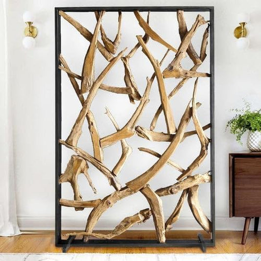 Bressmer Maze Raumteiler 120X180 Cm – Handgefertigter Designer Sichtschutz Aus Teak Wurzelholz, Massive Trennwand in Naturholz, Dekorativer Paravent Für Wohnzimmer, Büro Oder Praxis, Inkl. Metallfüße