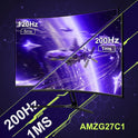 Amzfast 27 Zoll Curved Gaming Monitor - 200Hz, 1920X1080 FHD, Fast VA Panel, 1500R, 1Ms Gtg, Srgb 130%, 3000:1 Contrast, HDR, Adapive Sync, Blaulichtfilter, VESA 100 * 100, HDMI2.0&DP1.2 - AMZG27C1
