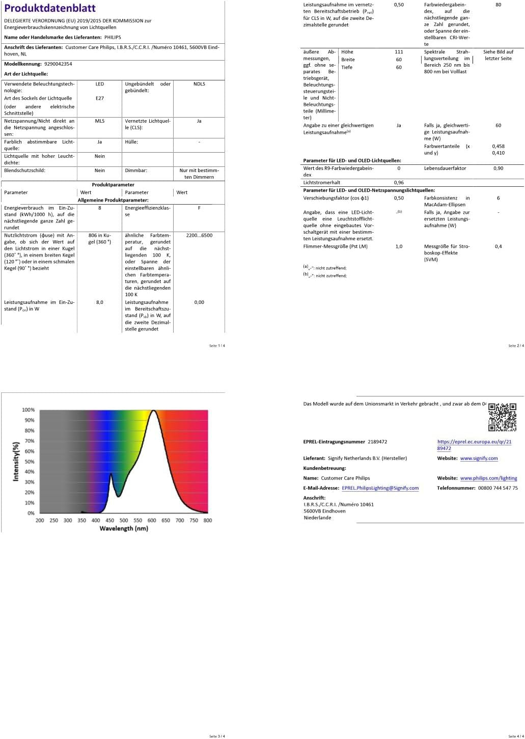 Philips Hue Essential Smart LED A60 Glühbirne,White and Color, E27-Fassung, 8 W, 2200 K–6500 K, 806 Lm, Dimmbar, Kompatibel Mit Alexa, Google Assistant Und Apple Home, 4Er-Pack