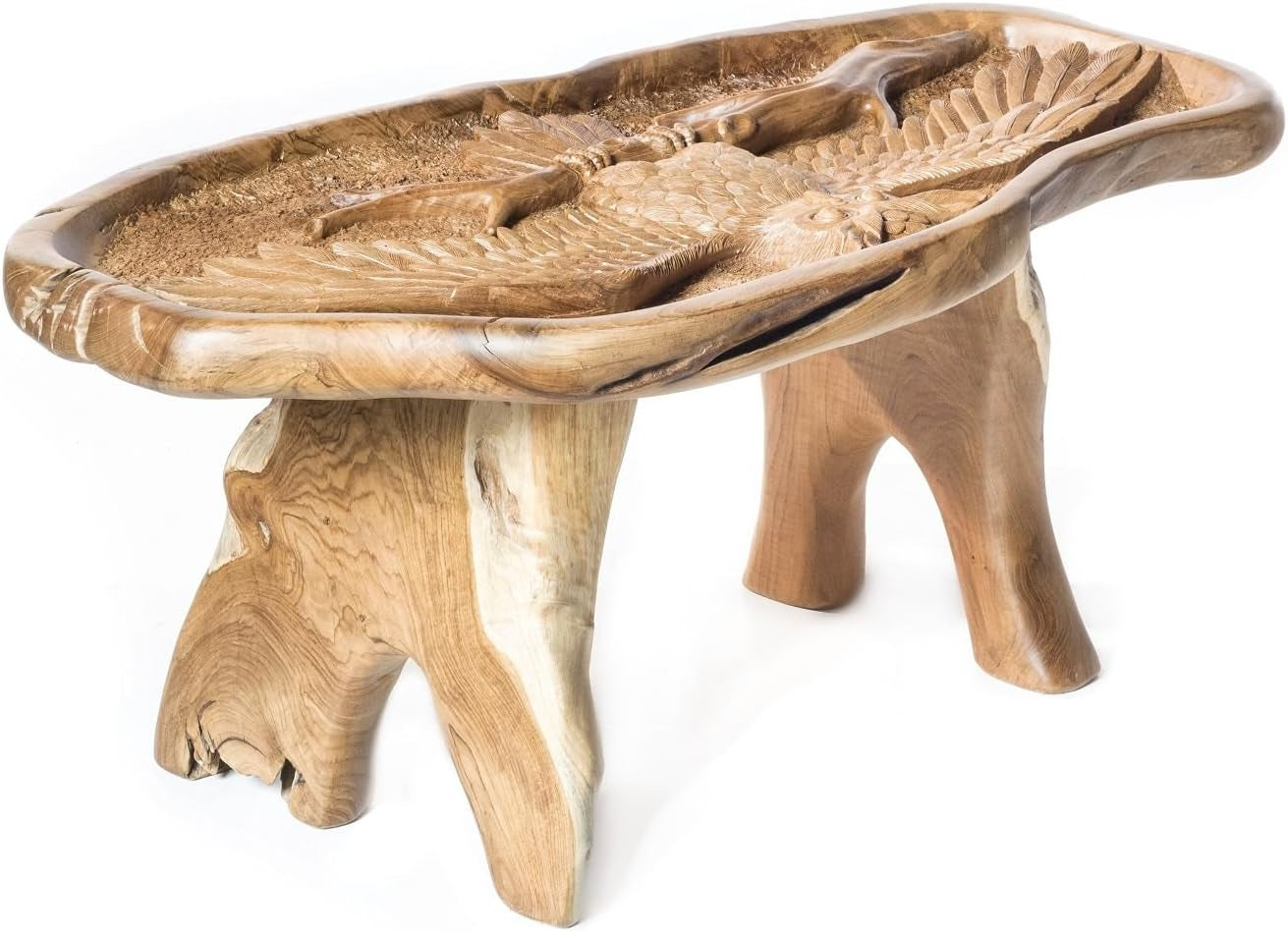 Windalf Handgearbeiteter Design Eulen Couchtisch Miana 106 Cm Großer Uhu Wohnzimmertisch Mit Glasplatte UNIKAT Wurzelholz