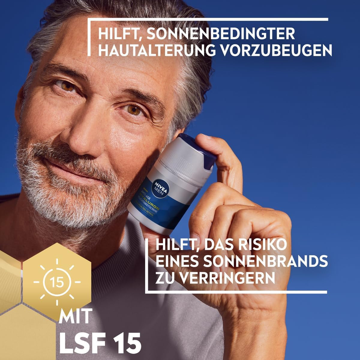 NIVEA MEN Anti-Age Hyaluron Feuchtigkeitscreme, Gesichtspflege Für Männer Mit Hyaluron, Pro-Retinol Und LSF 15, Gesichtscreme Für 24H Feuchtigkeit Und Sichtbare Faltenmilderung (50 Ml)