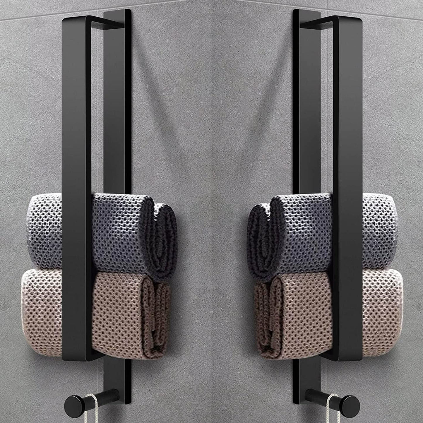 LIVEHITOP 2PCS Handtuchhalter Ohne Bohren, Selbstklebend Handtuchstange Schwarz Edelstahl 43.5CM Gästehandtuchhalter Badetuchhalter Kleber Mit Haken Für Badezimmer