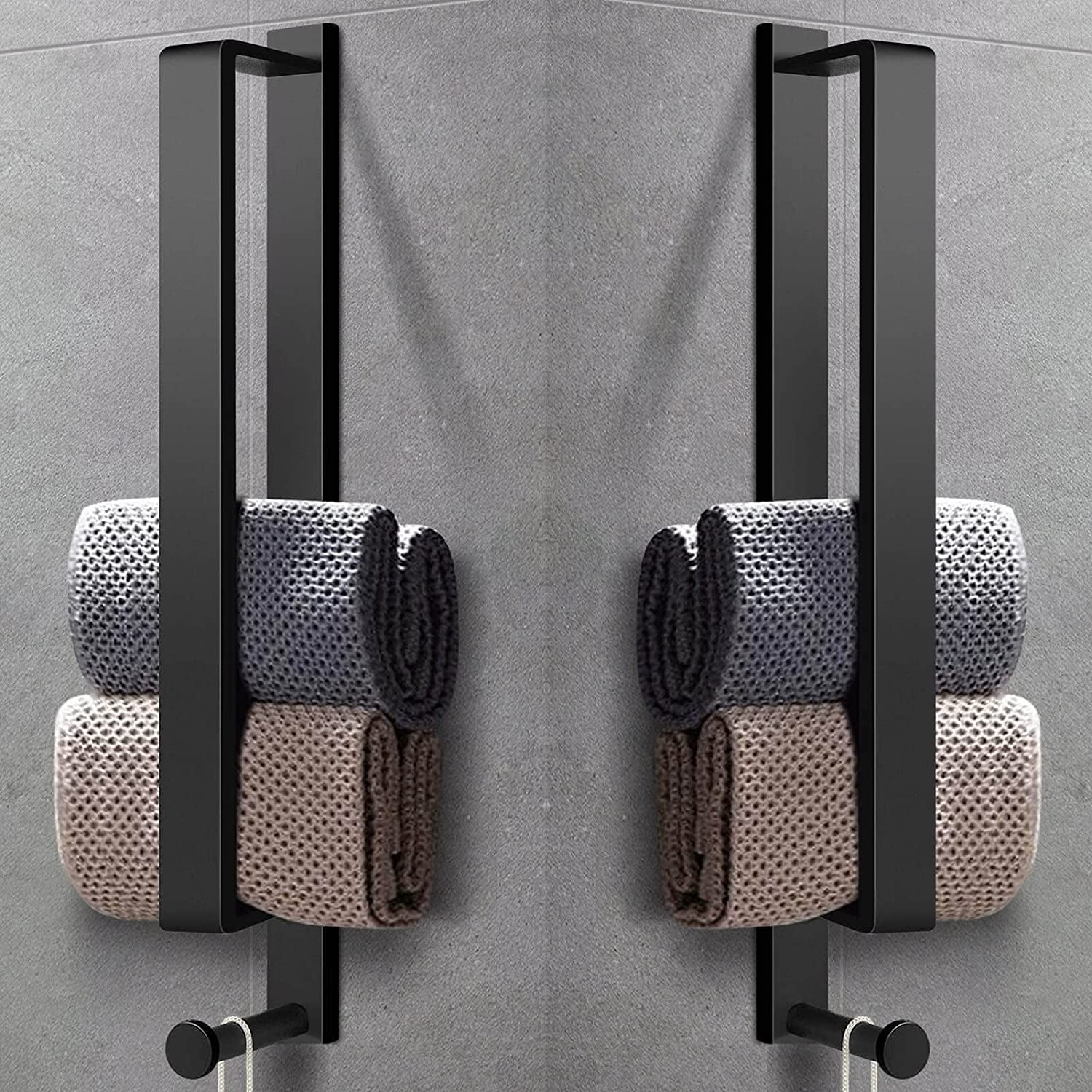 LIVEHITOP 2PCS Handtuchhalter Ohne Bohren, Selbstklebend Handtuchstange Schwarz Edelstahl 43.5CM Gästehandtuchhalter Badetuchhalter Kleber Mit Haken Für Badezimmer