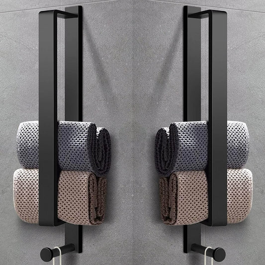 LIVEHITOP 2PCS Handtuchhalter Ohne Bohren, Selbstklebend Handtuchstange Schwarz Edelstahl 43.5CM Gästehandtuchhalter Badetuchhalter Kleber Mit Haken Für Badezimmer