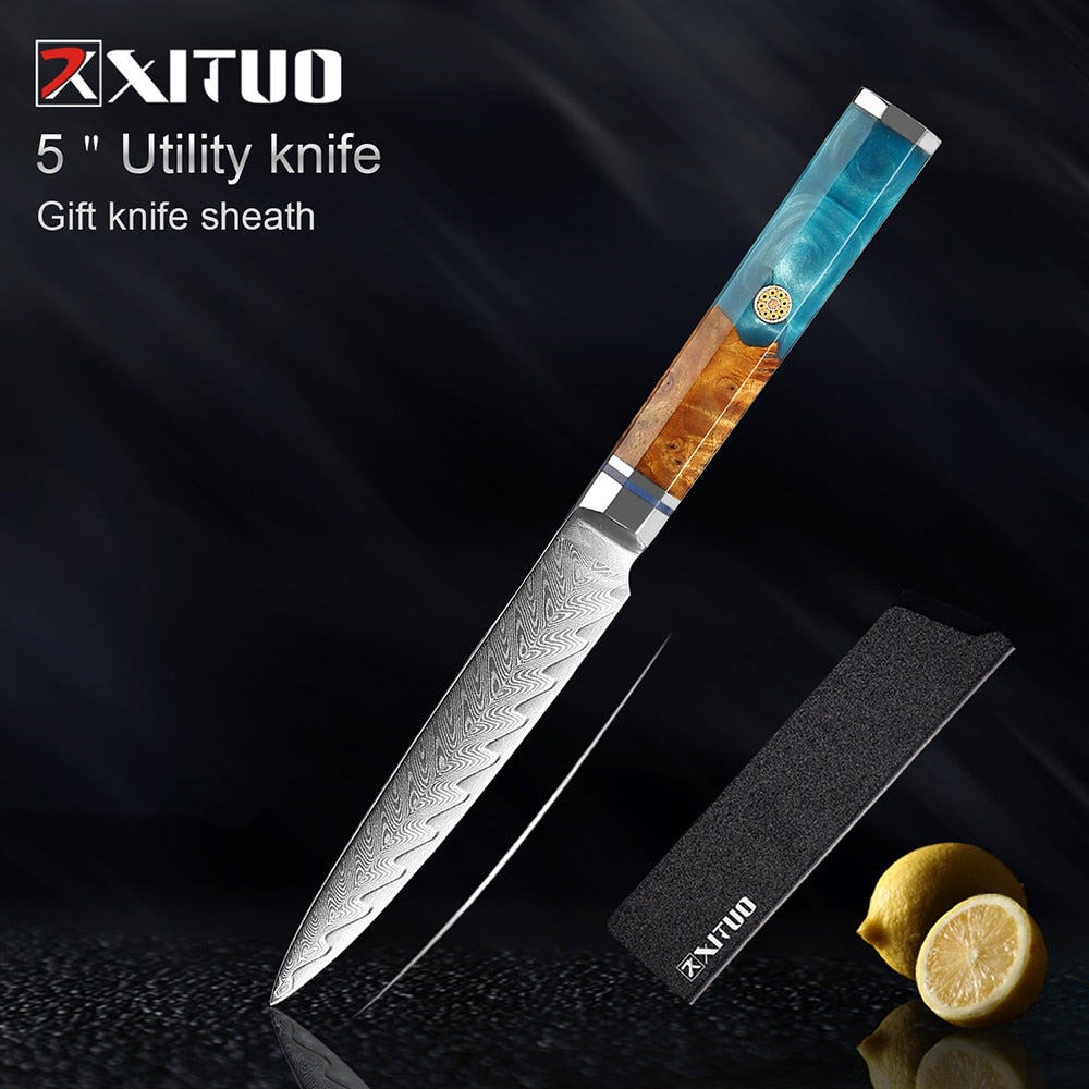 XITUO 1-9Pcs Damascus Chef Knife Razor Sharp Japanese Knife For Kitchen Cuisine Meat Cut Kiritsuke Nakiri Peeling Cooking Knife