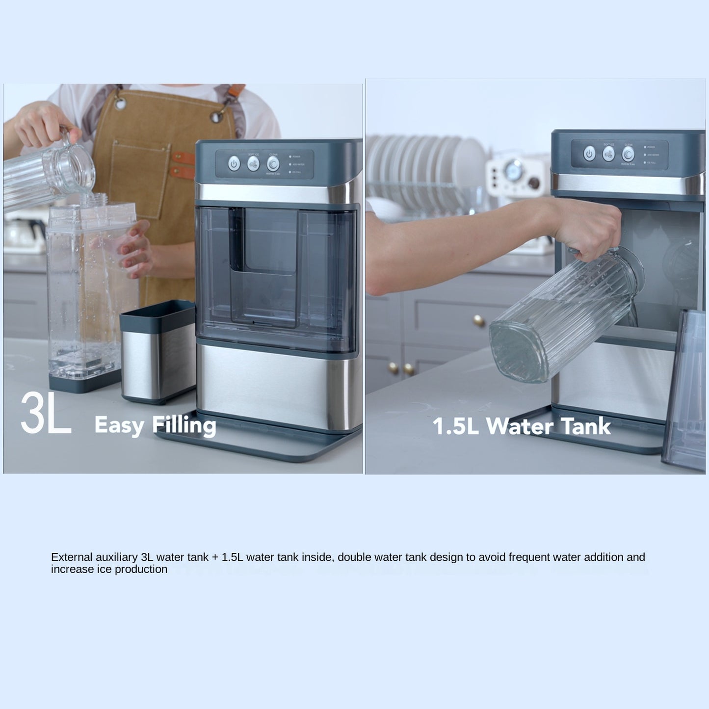 Large water tank household fully automatic chewing continuous crushed ice granule ice making machine
