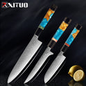 XITUO Damascus Stainless Steel Kitchen Knives Set High Quality Chef Knife Cleaver Paring Knife Stable wood&resin&horn Handle