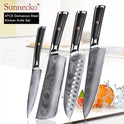 SUNNECKO Damascus Chef Utility Bread Paring Santoku Steak Knife Japanese VG10 Steel G10 Handle Meat Cutting Kitchen Knives Set