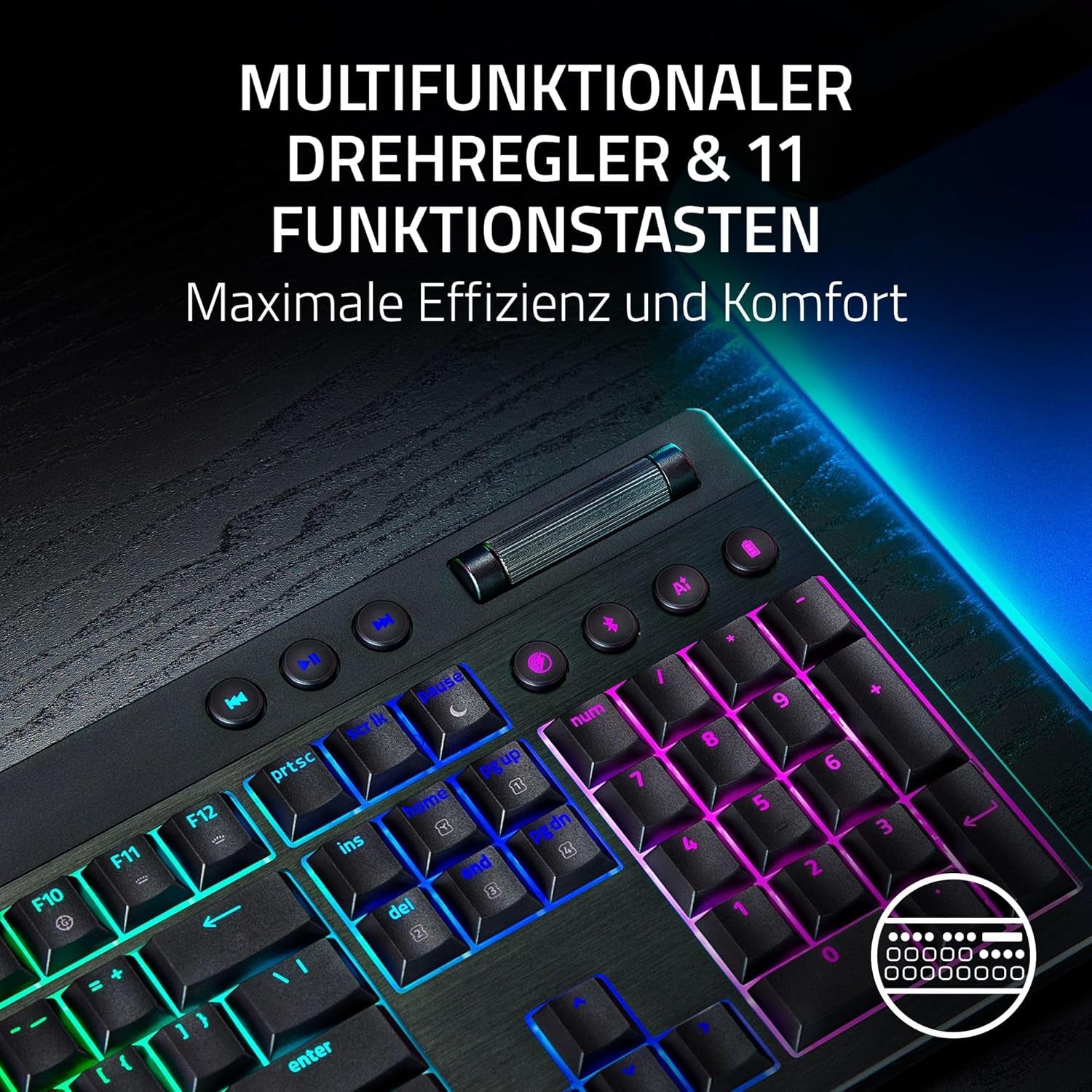 Razer Blackwidow V4 Low-Profile Hyperspeed - Kabellose, Flache Mechanische Gaming-Tastatur (Hyperspeed Wireless & BT, Multifunktionaler Drehregler & 11 Funktionstasten) Orange Switches | De-Layout