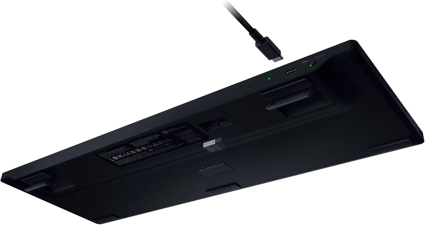 Razer Blackwidow V4 Low-Profile Hyperspeed - Kabellose, Flache Mechanische Gaming-Tastatur (Hyperspeed Wireless & BT, Multifunktionaler Drehregler & 11 Funktionstasten) Orange Switches | De-Layout