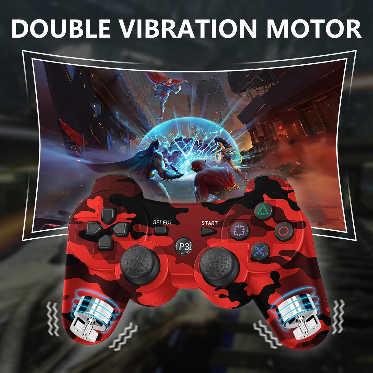 PS3 Controller Wireless 2 Pack,Verbesserte Fernbedienung Für Ps3,6-Achsen Gyro Sensor,Doppelter Vibration,Usb-Ladekabel (Camo Rot Und Camo Grün)