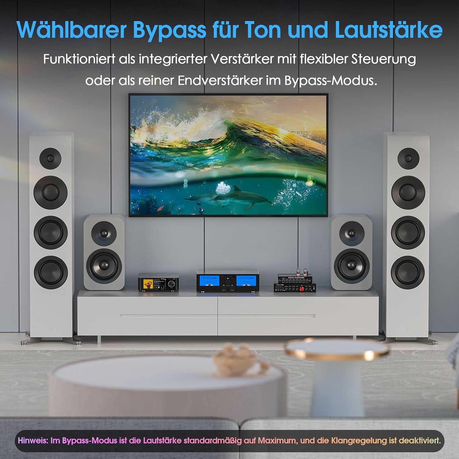 Doukaudio 600W 2/4-Kanal Verstärker: Lautsprecherwähler | Digitalverstärker Für Eversolo DMP-A6 Mit Symmetrische Xlr-Cinch-Eingänge | Tonumgehung | Vu-Meter | Fernbedienung Für Heimkino-Lautsprecher