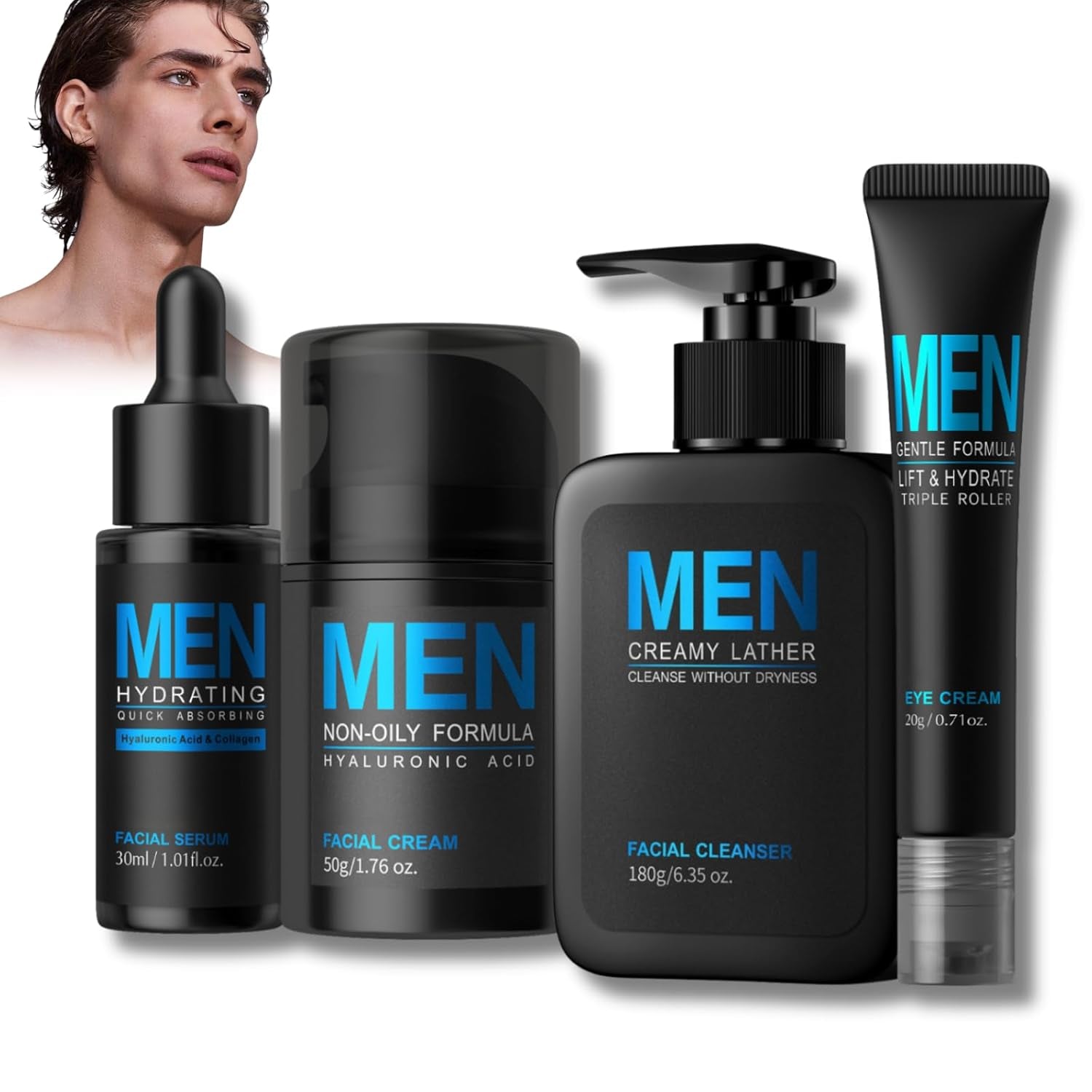 Gesichtspflege Set Männer - Korean Skincare Set Mit Gesichtsreiniger, Serum, Augencreme, Feuchtigkeitscreme - Pflegeset Männer Für Tägliche Routine - Geschenke Für Männer,