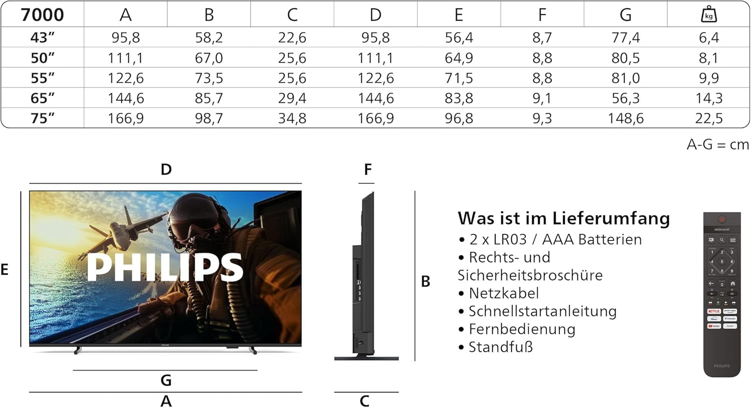 Philips 75PUS7000 4K LED Smart TV - 75 Zoll Display Mit Pixel Precise Ultra HD, Titan OS Plattform Und Dolby Atmos Sound - Funktioniert Mit Alexa Und Google Sprachassistent