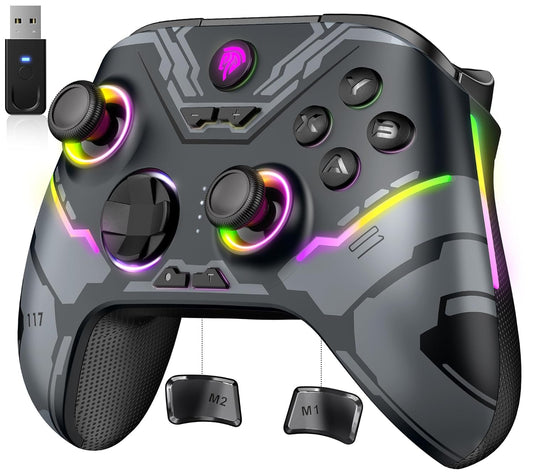 Easysmx X15 PC Controller Wireless Mit 7 RGB Licht, Gaming Controller Mit Hall Joystick & Trigger, Bluetooth Kompatibel Mit Pc/Switch/Handy/Tablet - Schwarz