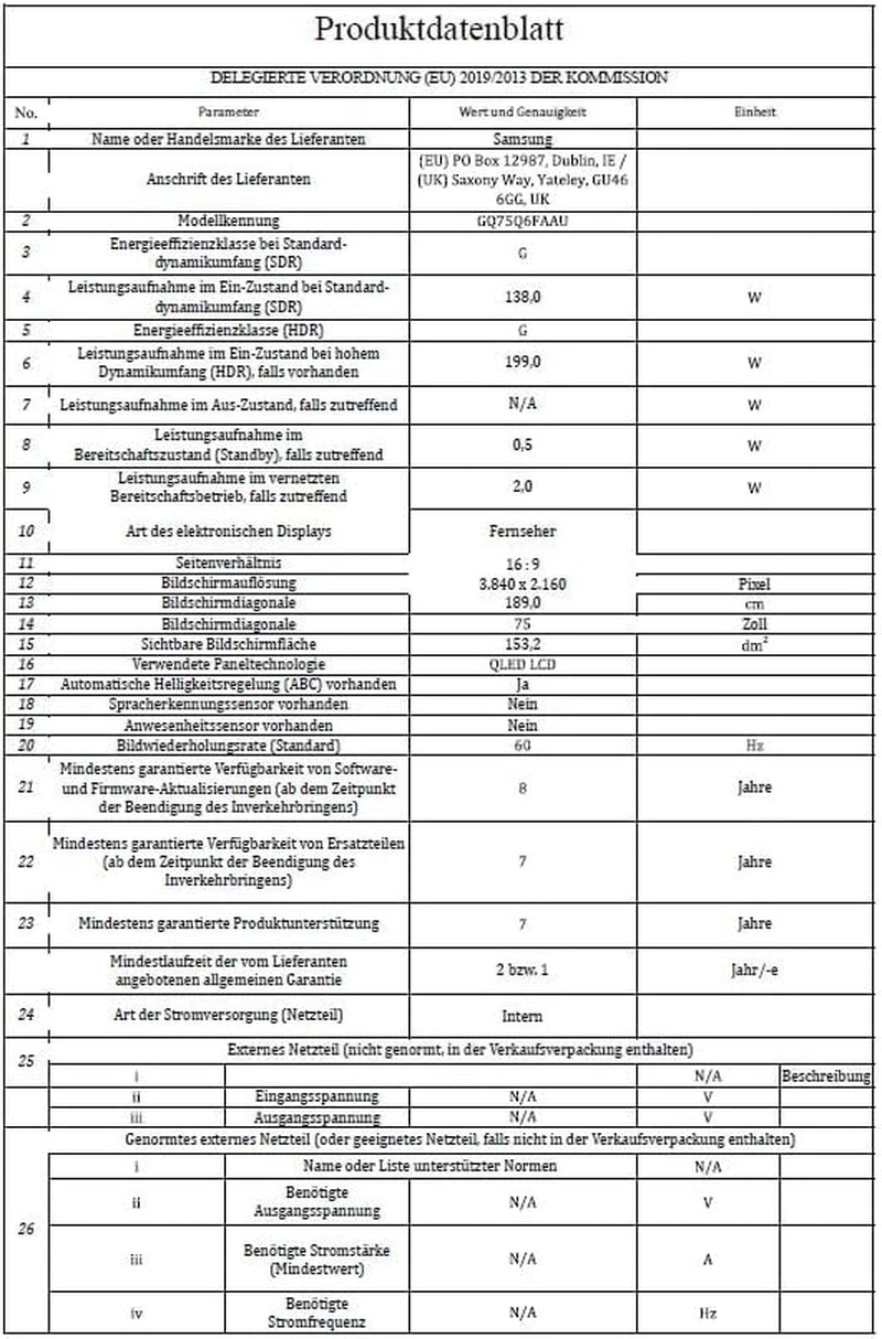 Samsung QLED 4K Q6FA 75 Zoll (189 Cm) UHD Fernseher, 100% Farbvolumen Für Satte Farben, Quantum HDR, 4K Upscaling, Knox Security, Kostenlos 900 Sender TV Plus, Samsung Vision AI Smart TV