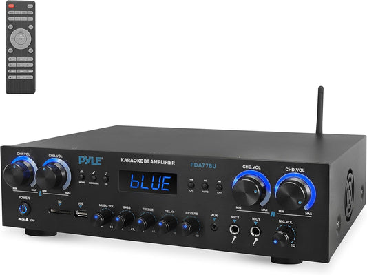 Pyle Amplifier, 800W Bluetooth Verstärker – 4-Kanal Mini Amp Mit MP3, USB, AUX, SD, Mikrofon, FM, RCA, Reverb/Delay – Stereo Für Heimkino, Studio & Theater