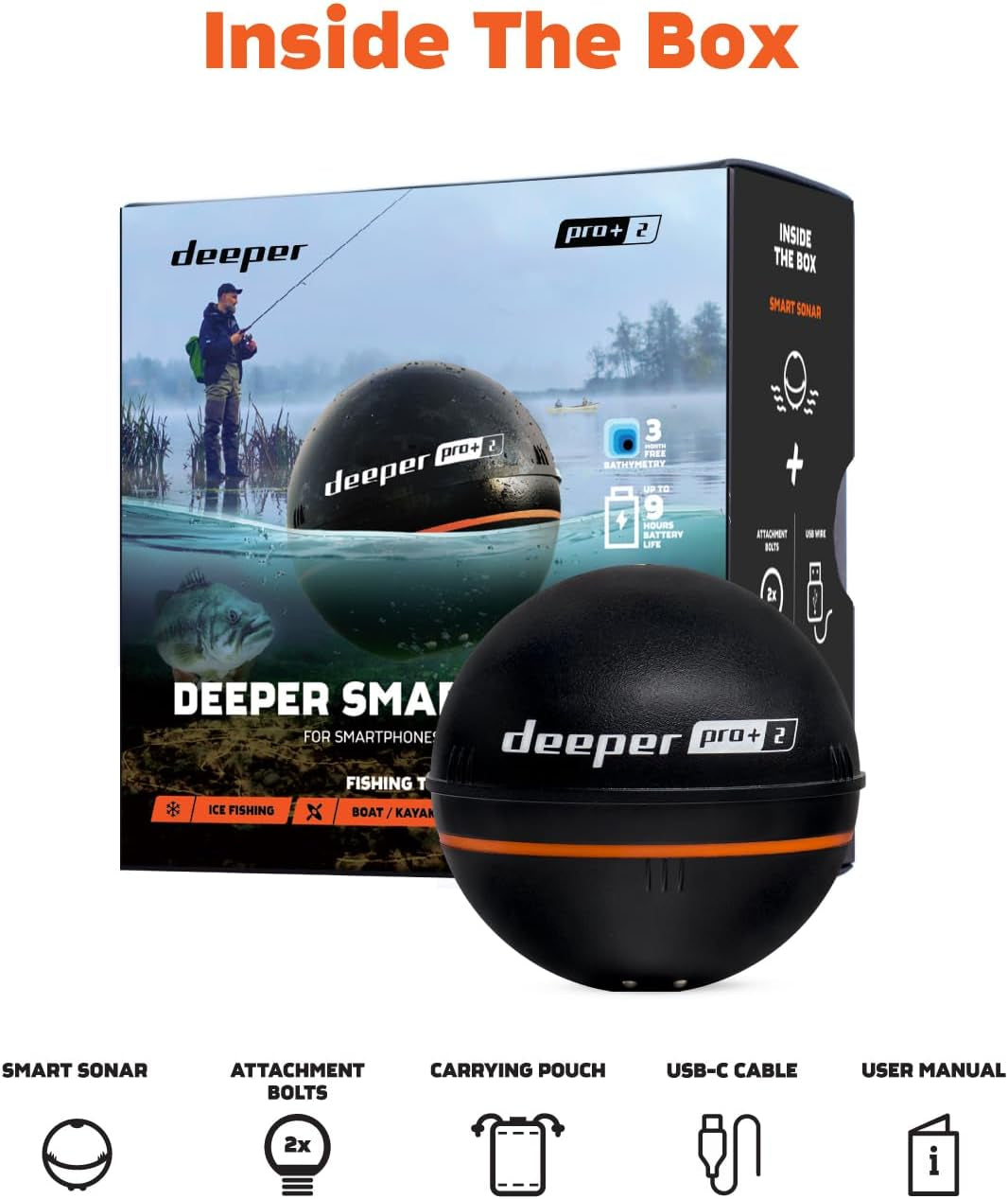 Deeper Smart Sonar Pro+ 2 Fischfinder Echolot – Mit Tiefenmesser Und Gps-Sender | Angeln Im Kajak, Boot Oder Beim Eisangeln | Mit Kostenloser App