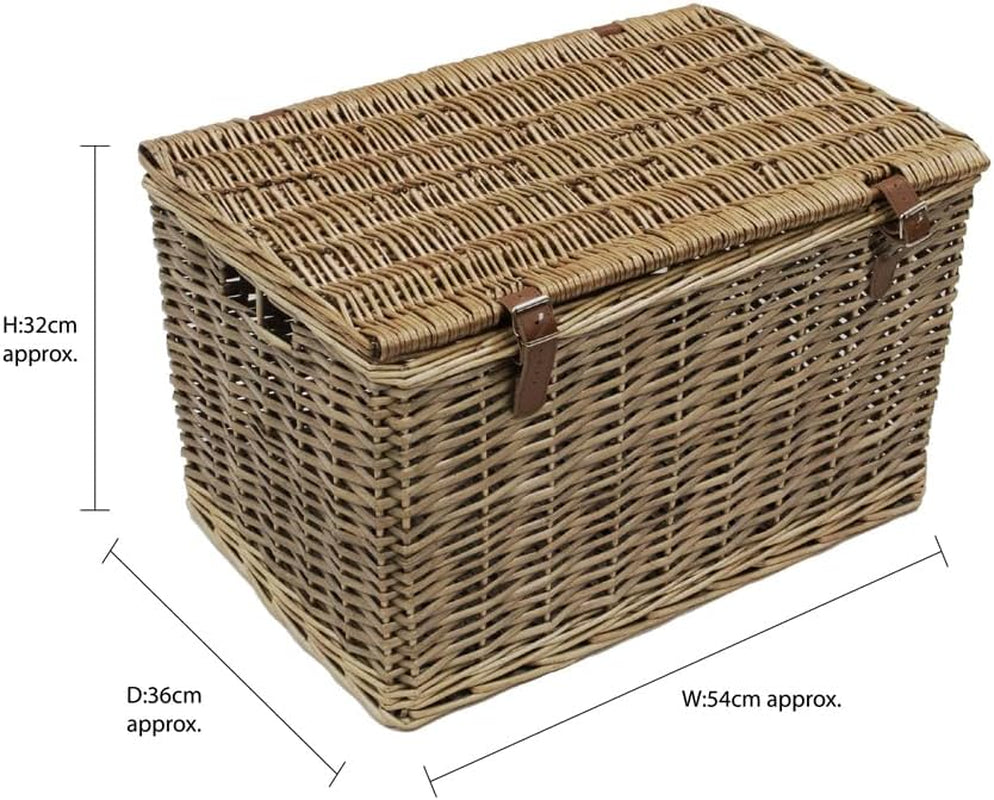 Handgefertigter Weidenkorb Mit Kunstlederriemen, Groß, Braun