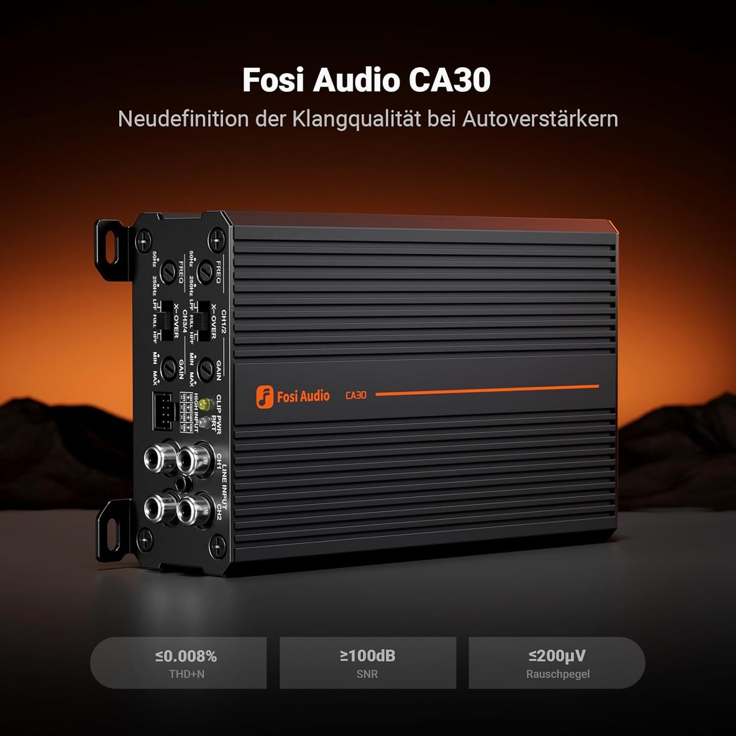 Fosi Audio CA30 4-Kanal-Autoverstärker Klasse D, Unabhängige Frequenzweiche, Cinch-/Hochpegeleingang, 88% Wirkungsgrad, 100W X 4 Bei 4 Ω/320 W Gebrückt, Rauscharmer Für Fahrzeug-Stereo-Audiosysteme