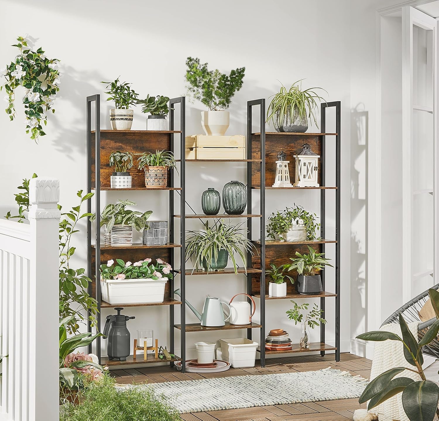 VASAGLE Bücherregal, Standregal Mit 14 Ablagen, Regal Mit Metallrahmen, Für Wohnzimmer, Arbeitszimmer, Büro, Industrie-Design, 24 X 158 X 166 Cm, Vintagebraun-Tintenschwarz LLS107B01