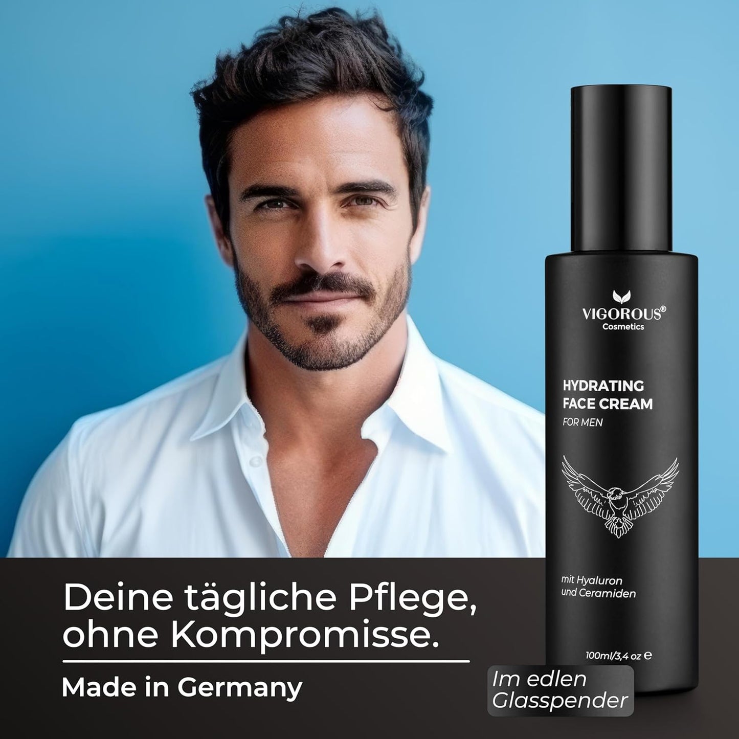 VIGOROUS® Gesichtscreme Männer -100 Ml Feuchtigkeitscreme Gesicht Als Tages- Und Nachtcreme - anti Aging Gesichtspflege Männer Mit Hanföl + Hyaluron - Moisturizer Face - Skin Care for Men