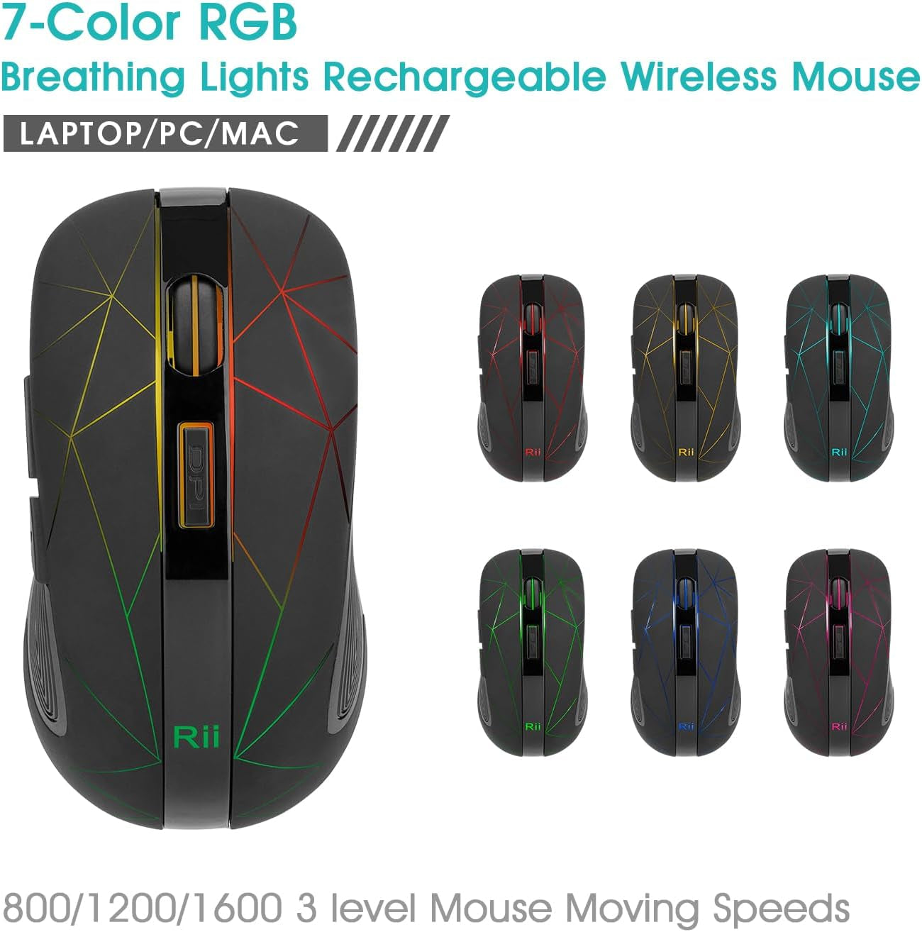 Kabellose Funkmaus, 2.4G Optische Maus Mit USB Nano Empfänger, 7 LED Beleuchtung Für Windows/Mac/Linux, Office Home, Schwarz