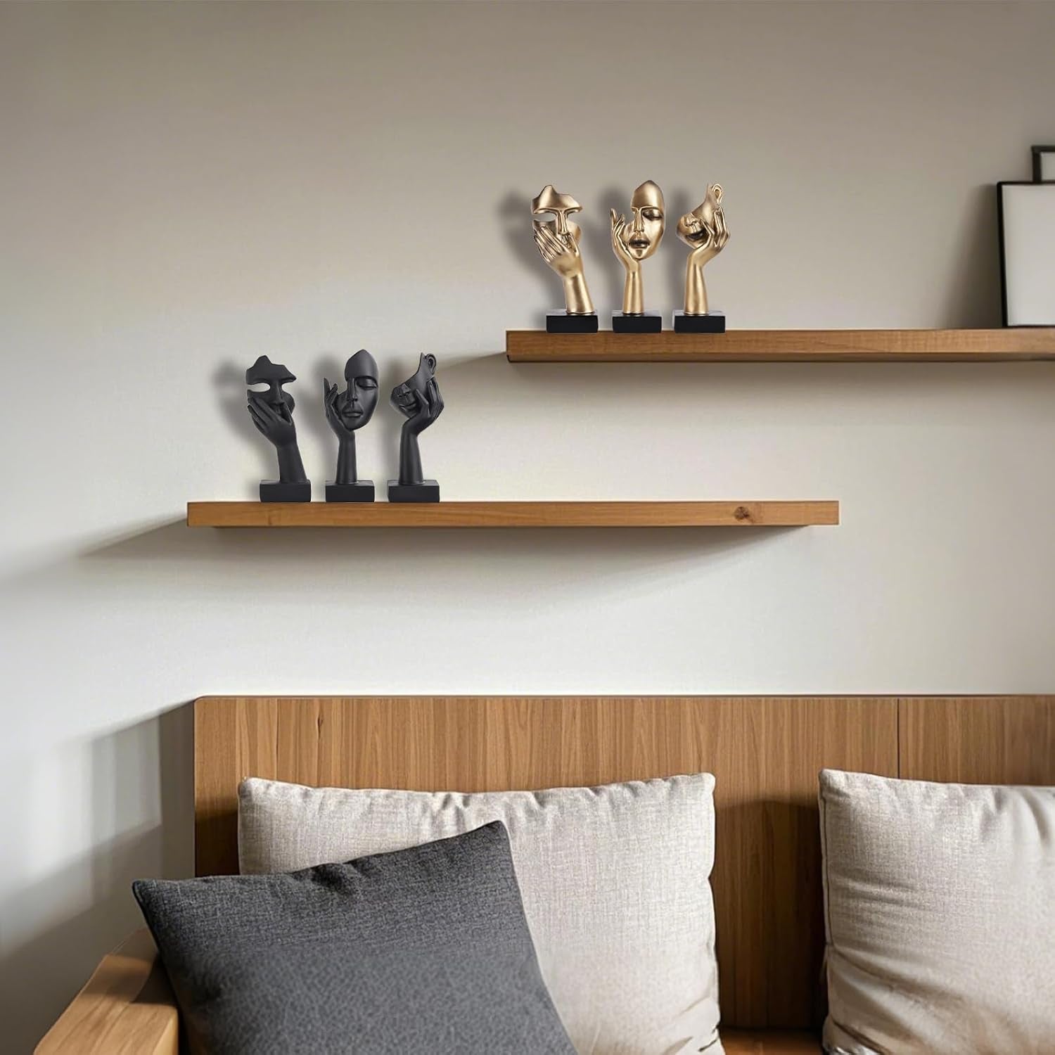 Schwarze Heimdekoration Akzentkunst Frau Gesicht Statue Sammlerstück Statue Für Modernes Zuhause Wohnzimmer Bücherregal Schwarz Schreibtisch Dekor 3-Teiliges Set