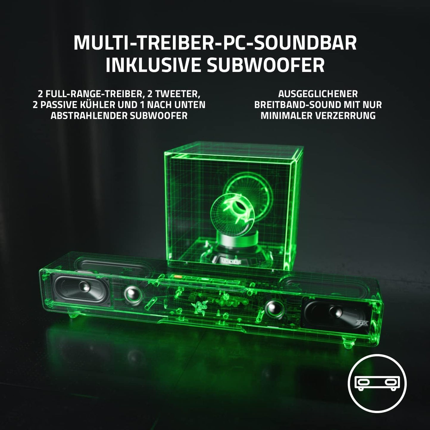 Razer Leviathan V2 - Pc-Gaming-Soundbar (Mit Dolby 5.1 Surround Sound, Leistungsstarkem Subwoofer Für Tiefe Bässe, Ideal Für Gaming, Filme Und Musik) Schwarz