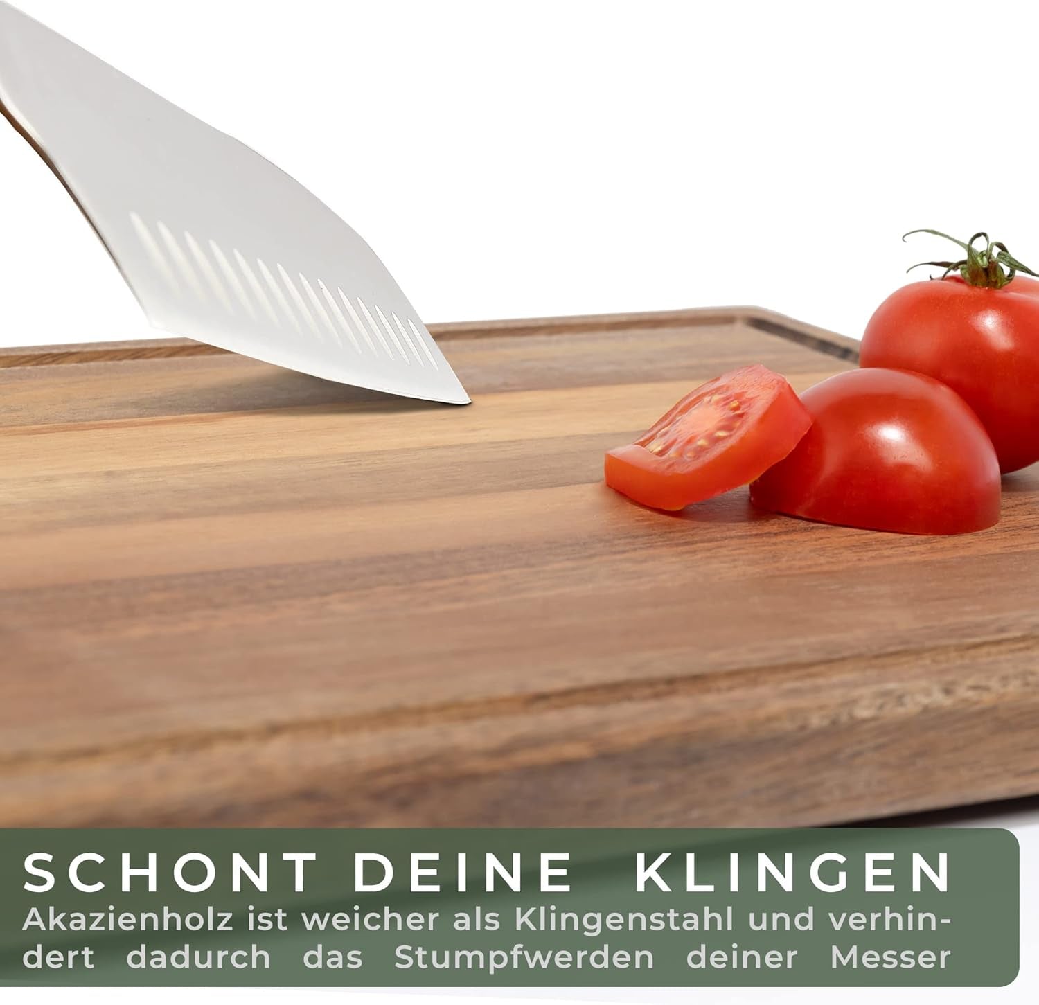 WALDWERK Schneidebrett 3Er Set (40X30 / 33X24 / 26X18Cm) Aus Massiver Akazie - Schneidebretter Mit Brettständer - 2Cm Dicke Holzbretter Mit Saftrille - Design Schneidebrett Set