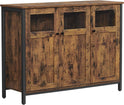 VASAGLE Sideboard, Küchenschrank, Aufbewahrungsschrank, Mit Glastüren, Für Wohnzimmer, Küche, Esszimmer, Stahlrahmen, Industriestil, Vintagebraun-Tintenschwarz LSC099B01