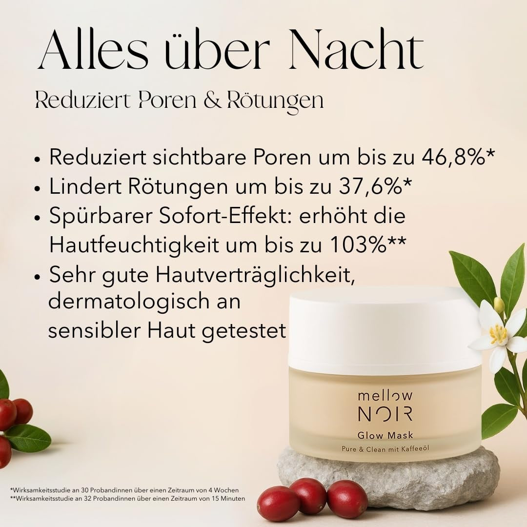 Mellow NOIR Anti-Falten Nachtpflege Duo - Hyaluronserum Mit Täglicher Nachtcreme - Sofort Straffend, Reduziert Sichtbare Poren & Rötungen - Für Eine Ebenere Haut - Vegan - Zertifizierte Naturkosmetik