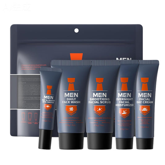 5-Teiliges Gesichtspflege Männer Set, Pflegeset Männer Mit Gesichtsreiniger,Peeling,Augencreme,Tagescreme&Feuchtigkeitscreme, Skincare Set for Glättet&Reduziert Falten, Perfektes Geschenk Für Männer