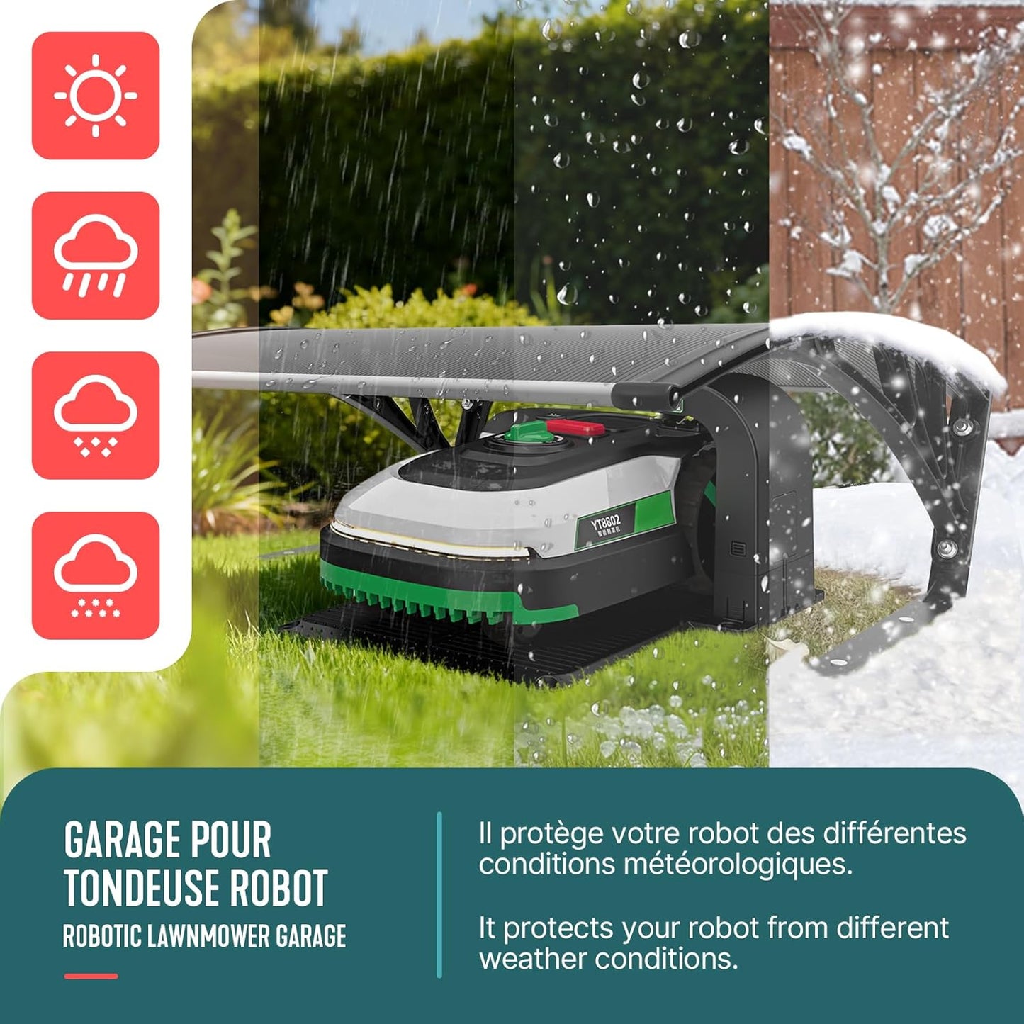 VOUNOT® Mähroboter Garage, Rasenmäher Rasenroboter Carport Überdachung Mit Metallfüßen, Wetterfest, Schutz Vor Laub, Uv-Schutz, 104×80×50 Cm, Grau