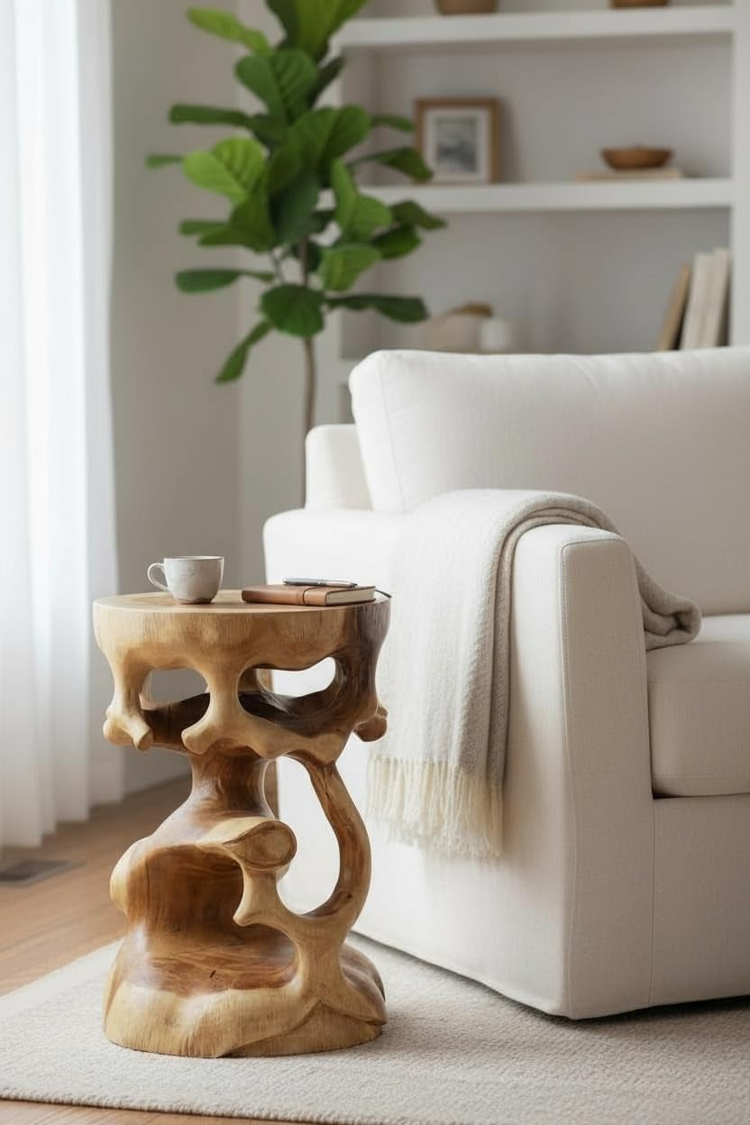 Holzhocker Rund Natur Holz Hocker Möbel Ca. 40 Cm Blumenhocker Massiv Unikat Beistelltisch Ablagetisch