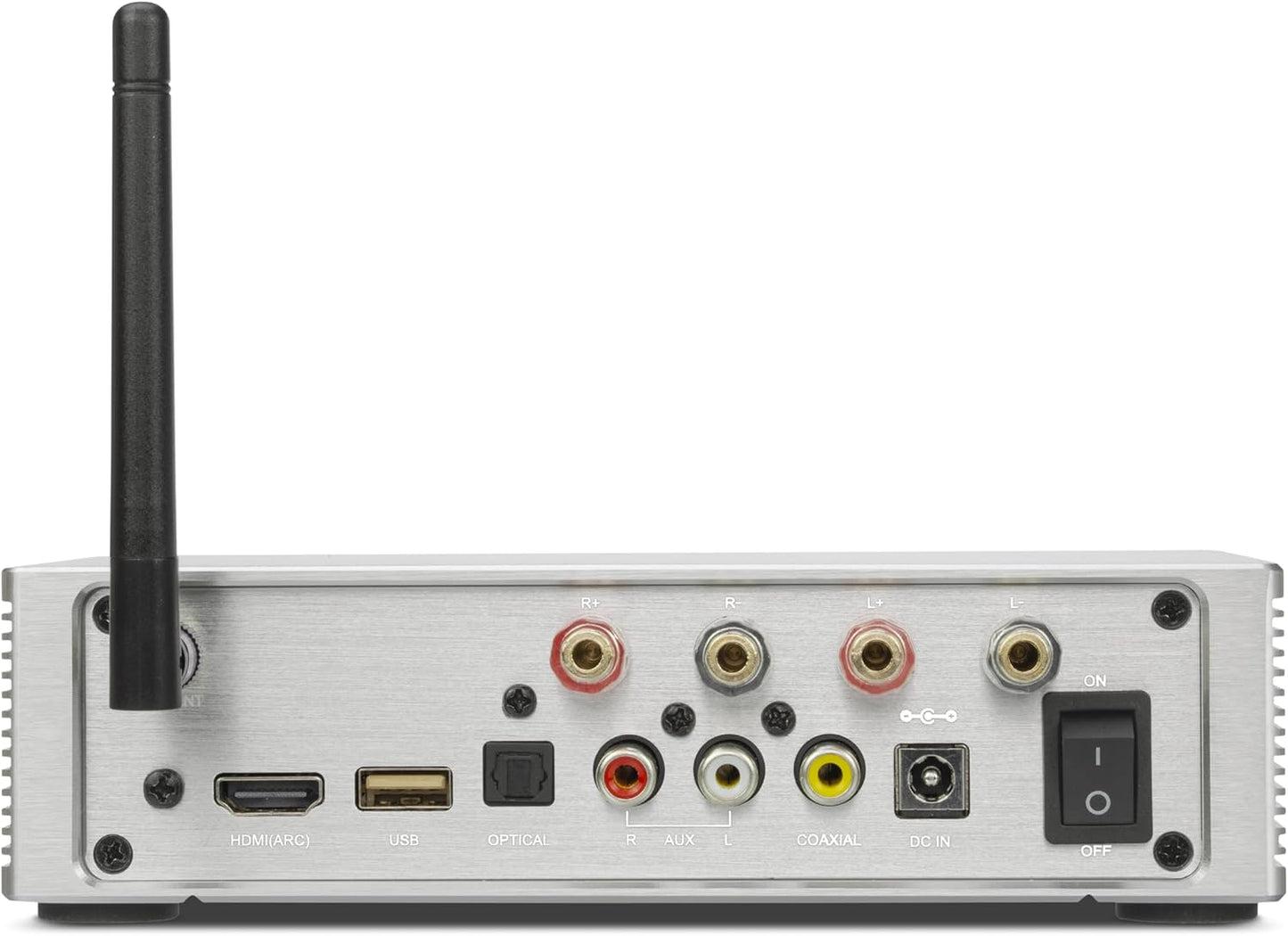 Dynavox DA-300 Hifi Verstärker, Kompakter Class-D Stereo-Digitalverstärker Mit HDMI ARC, BT 5.0, USB, Optisch & Koaxial, Edles Aluminiumgehäuse, Ideal Für Tv-Sound & Musikstreaming, Silber