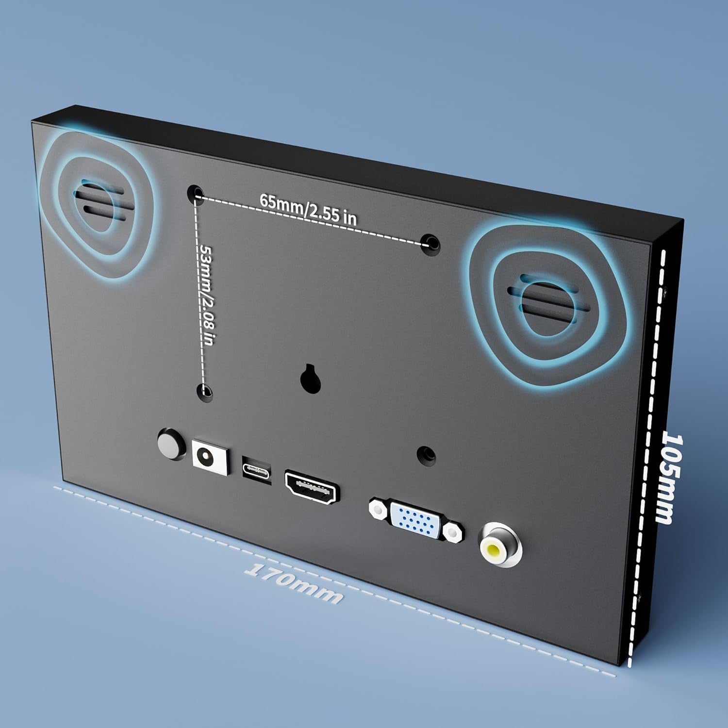 Mini Monitor 7 Zoll HDMI, VGA, AV, BNC, 1024 × 600 Kleiner Ips-Bildschirm Mit Eingebauten Lautsprechern, 178° Betrachtungswinkel LCD Tragbarer Monitor Für PC/TV/DVD/CVBS (Non-Touch)