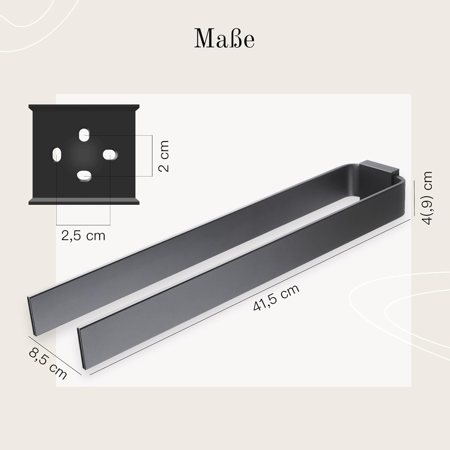 Designfabrik Hamburg Handtuchhalter Zweiarmig 42 Cm | Doppel Handtuchstange Für Bad & Küche | Handtuchhalter Wand | Halterung Für Handtücher | Handtuchhalter Schwarz | Modernes Design