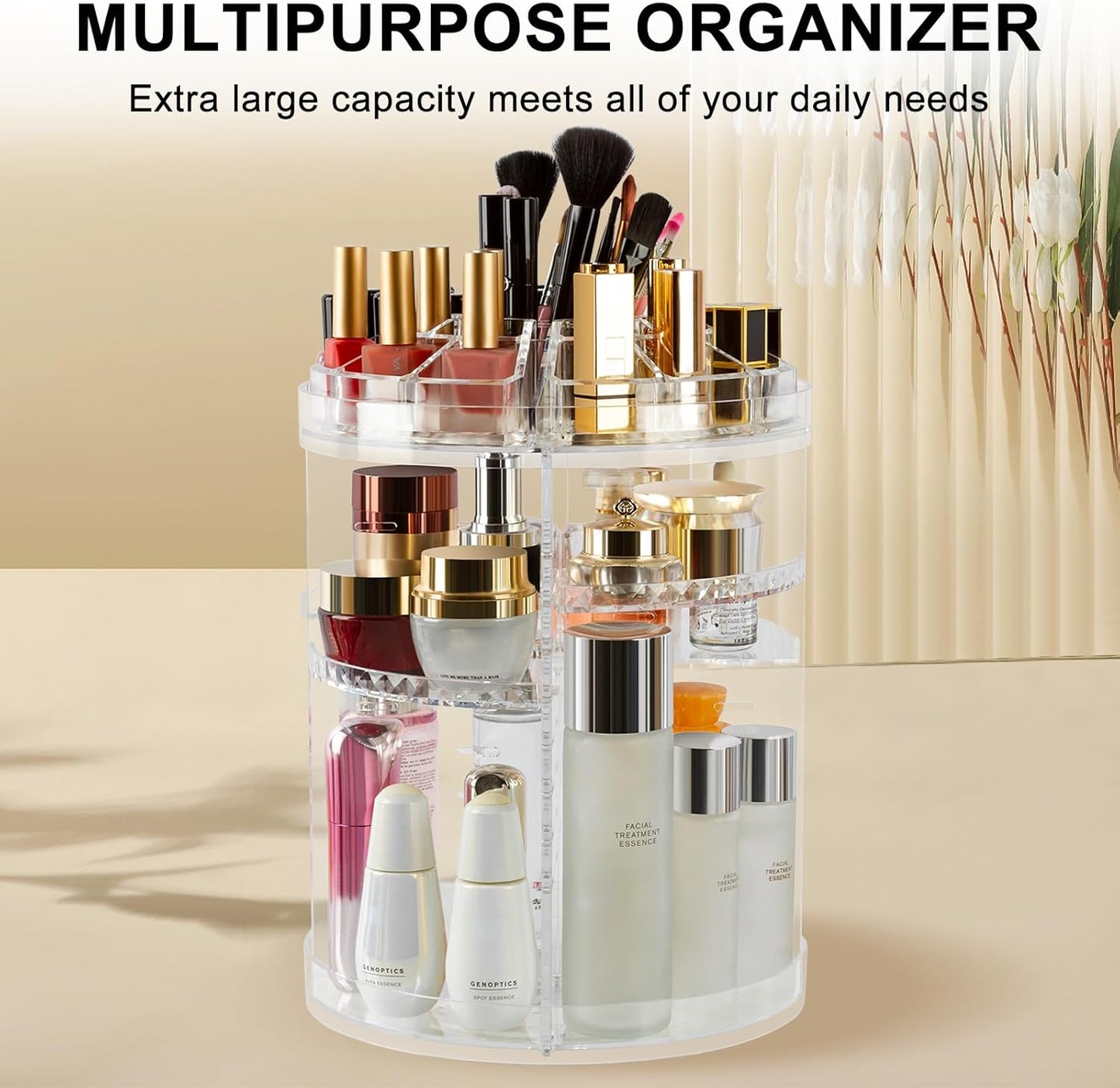 Make up Organizer, 360 Grad Drehende Justierbare Schmucksachen Und Kosmetischer Ausstellungsstand, 8 Schichten Bilden Aufbewahrungsbehälter - Kristallklar