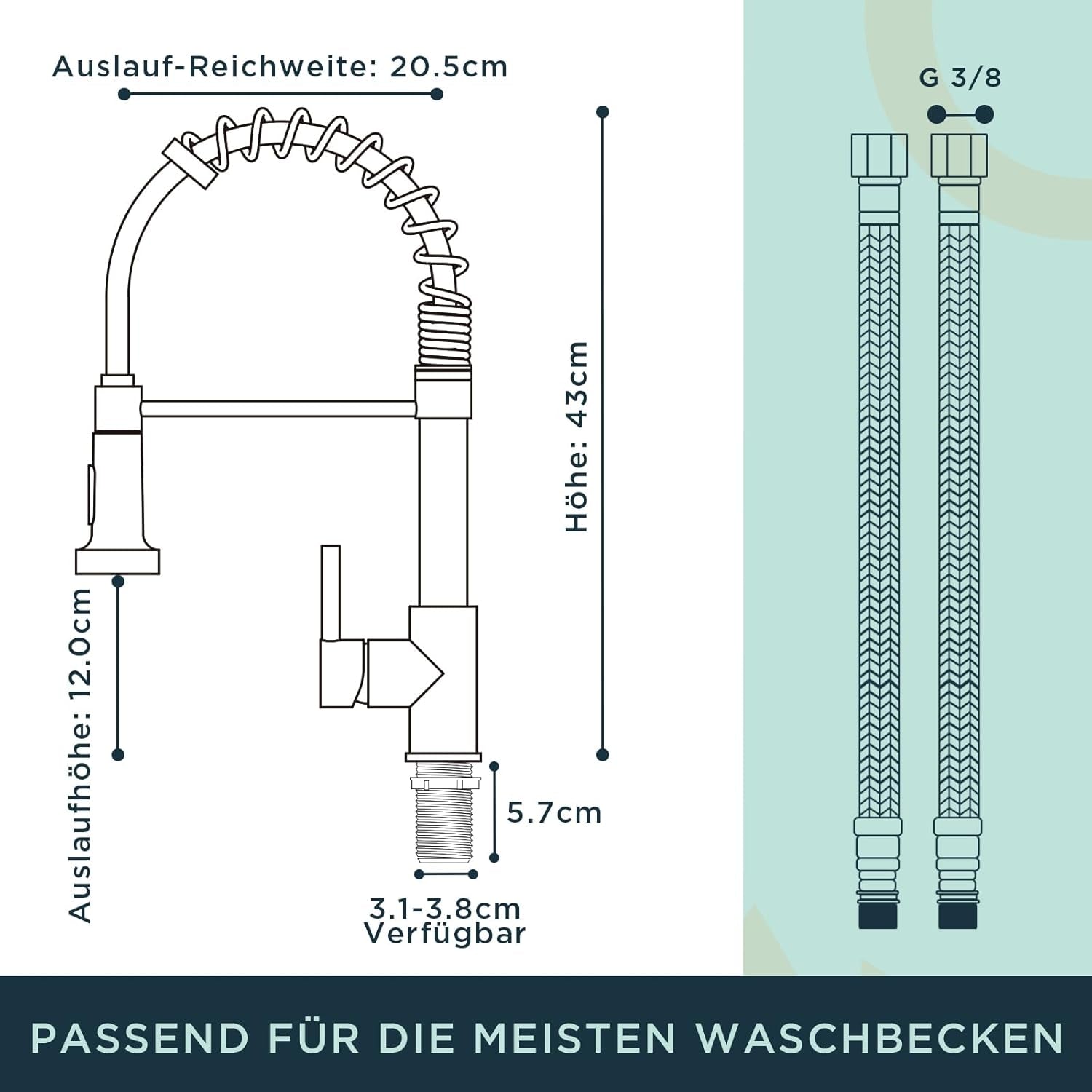 FORIOUS Wasserhahn Küche, Hoher Bogen Hochdruck Küchenarmatur Mit Herunterziehen Brause Armatur, Mischbatterie Spültischarmatur Küchenarmaturen, 360° Schwenkbar Zwei Sprühfunktionen, Edelstahl