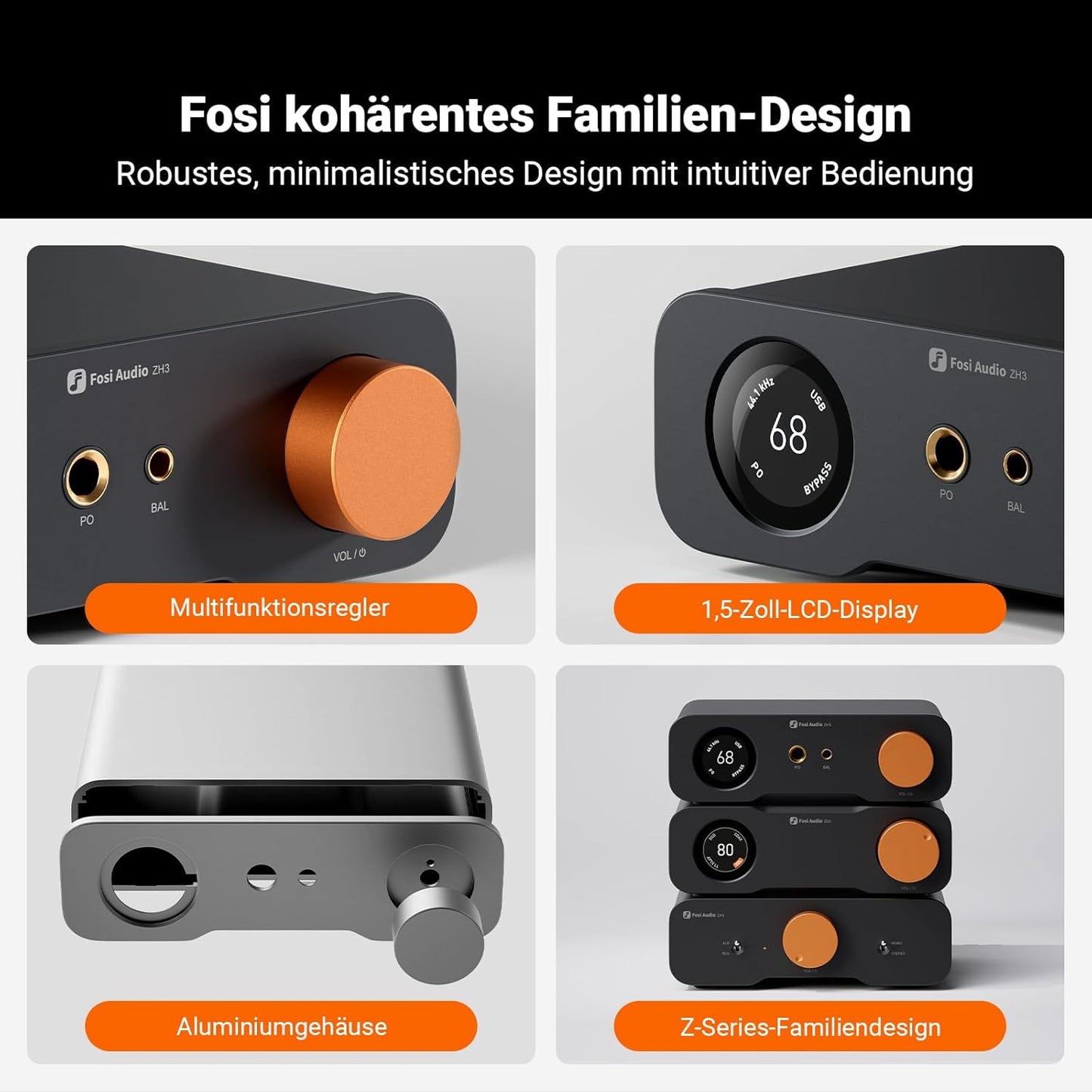 Fosi Audio ZH3 Full Balanced Hifi Vorverstärker, DAC Kopfhörerverstärker Mit AKM4493SEQ XMOS XU316 PCM 768Khz Für Verstärker, Usb/Optical/Coax/Rca/12V Trigger Eingang, Xlr/Rca/4.4Mm/6.35Mm Ausgang