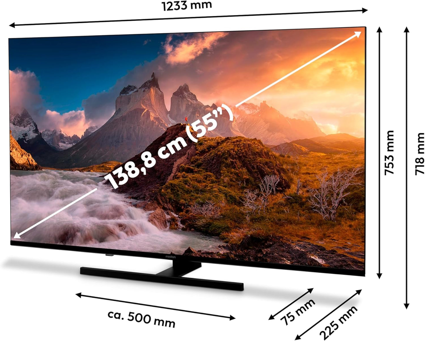 MEDION 138,8 Cm (55 Zoll) QLED Fernseher (Smart TV, 4K, Dolby Vision HDR, Prime Video, Disney+, Dolby Atmos, DTS X, Kompatibel Mit Google TV, PVR, Bluetooth, MD 855700)