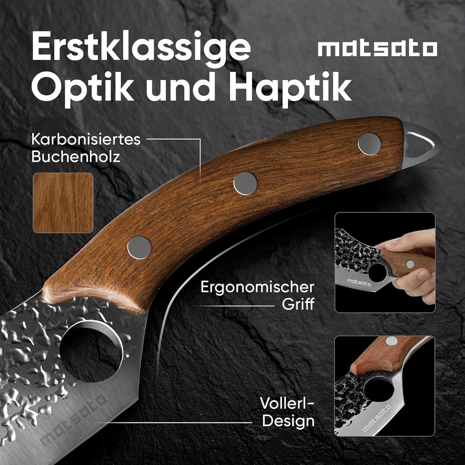 Matsato Messerset 3-Teilig | Scharfes Küchenmesser Set, Vielseitige Messer Für Fleisch, Fisch & Gemüse, Ergonomischer Griff, Ideal Für BBQ