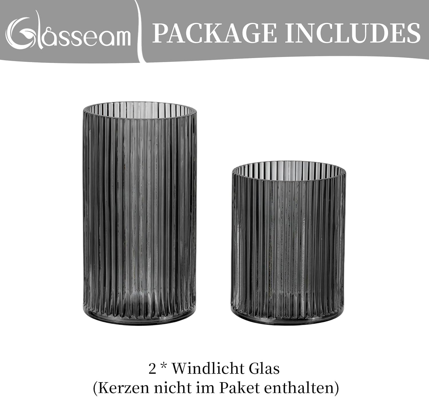 Glasseam Verstärktes Windlicht Glas Kerzengläser: 2Er Set Schwarz Kerzenglas Kerzenhalter Stumpenkerzen Für Tischdeko Glaszylinder Für Kerzen Modern Vase Windlicht Outdoor Für Deko Wohnzimmer