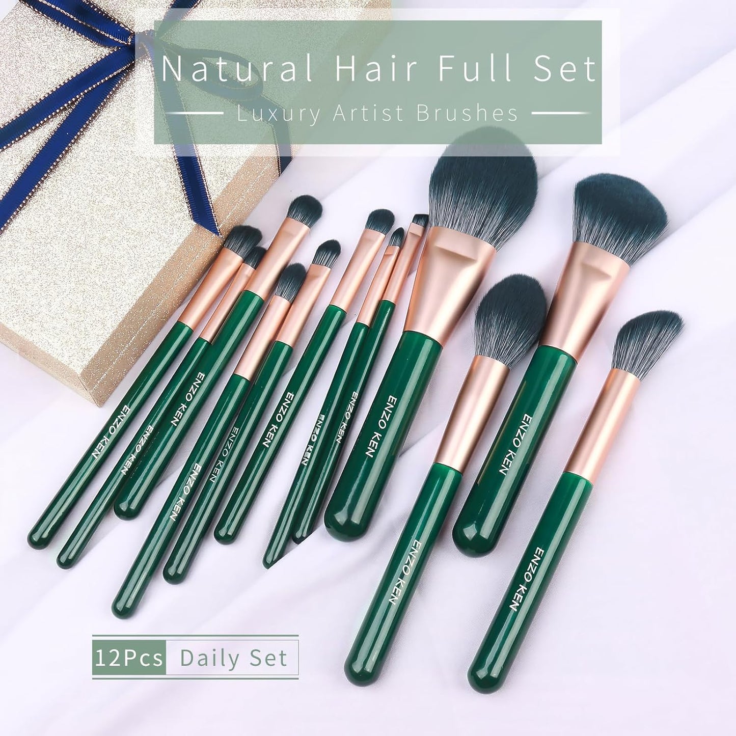Naturfaser Und Ziegenhaar Make-Up Pinsel Set Professionell - Kombinierte Haar Kosmetikpinsel Mit Handtasche, Grün - Natürliche Pinsel - Moyu
