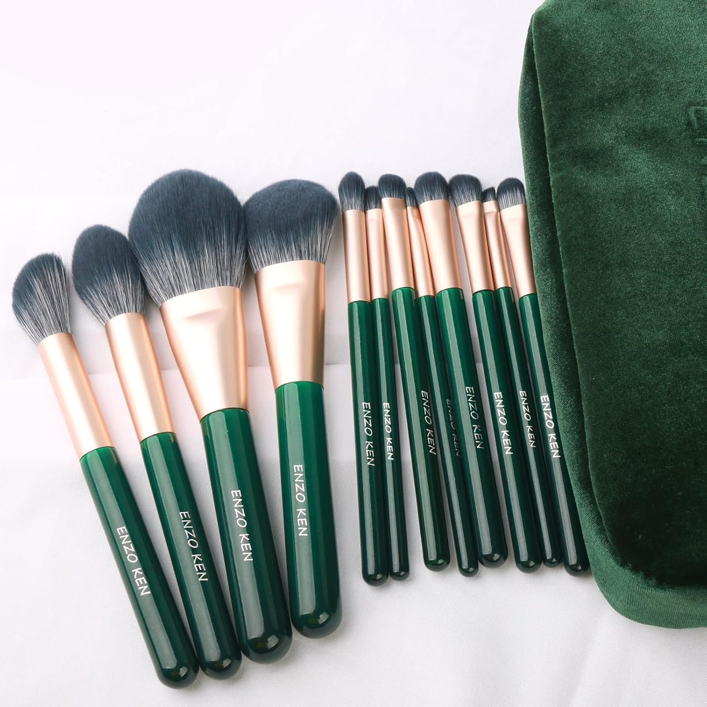 Naturfaser Und Ziegenhaar Make-Up Pinsel Set Professionell - Kombinierte Haar Kosmetikpinsel Mit Handtasche, Grün - Natürliche Pinsel - Moyu