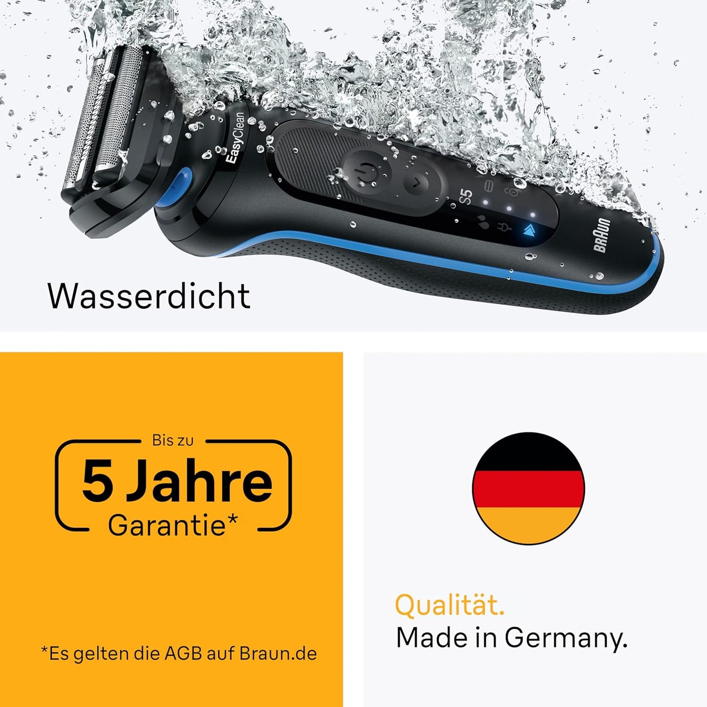Braun Series 5 Rasierer Herren Elektrisch, Elektrorasierer, 50 Min. Akku, Rasierapparat, Präzisionstrimmer-Aufsatz, Kabelloser Nass- Und Trockenrasierer, Wasserdicht, Made in Germany, 52-B1200Si, Blau