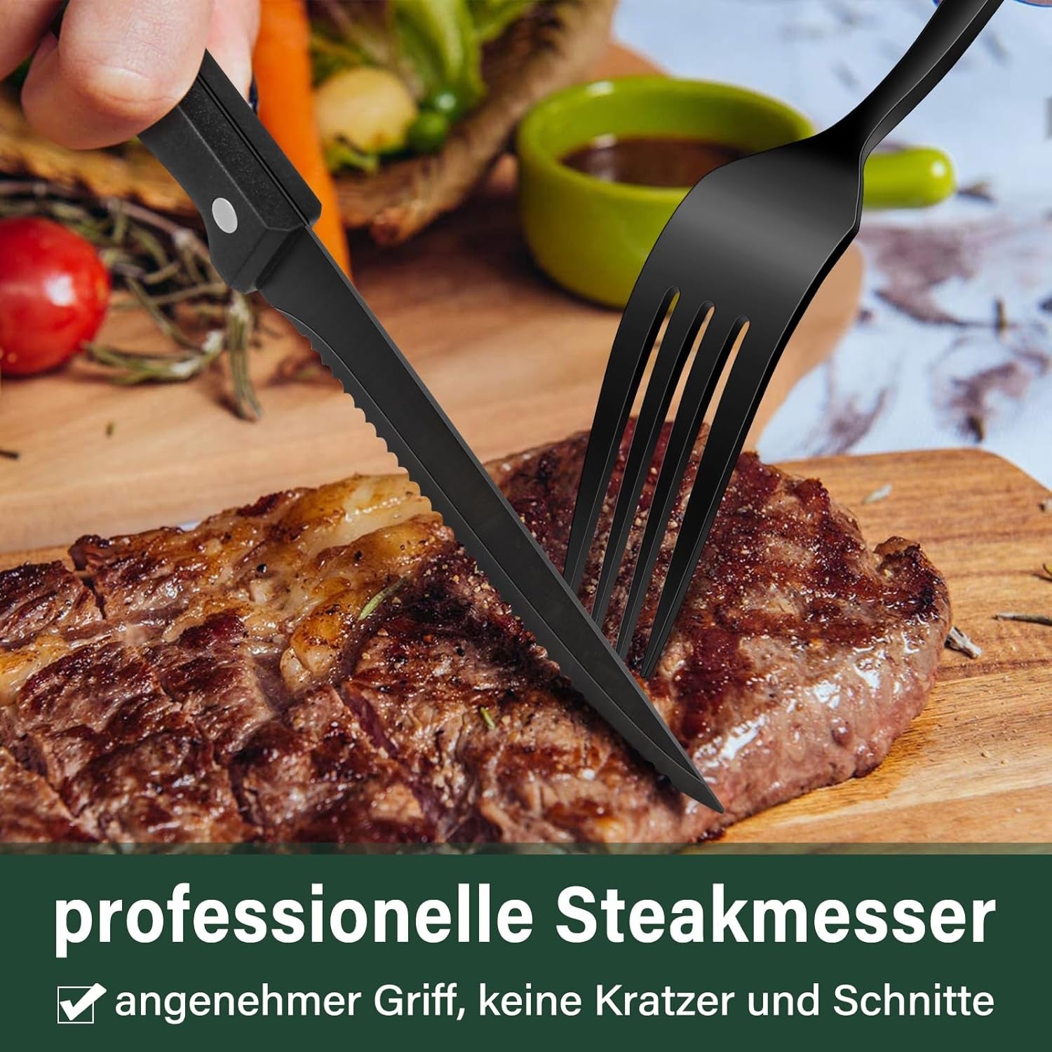 36 Teiliges Edelstahl Besteckset Mit Steakmesser Schwarz, Besteck Set 6 Personen, Elegantes Essbesteck Set Mit Messer Gabel Löffel, Tafelbesteck Für Haus/Party/Restaurant, Spülmaschinenfest