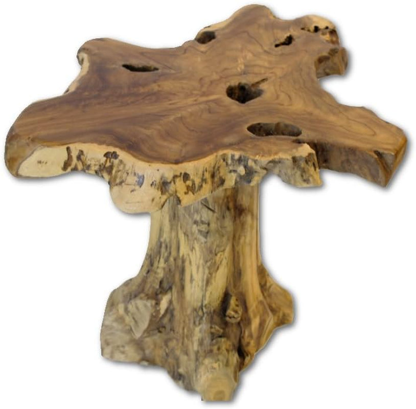 Kinaree Holz Beistelltisch ALOR Setar - Durchmesser Ca. 50-55Cm Beistelltisch Aus Teak Massivholz in Rustikaler Optik, Mit Tischplatte Aus Wurzelholz Baumscheibe (50X50X50Cm)